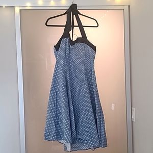Light Blue Dress With Black Satin Piping and White Polka Dots